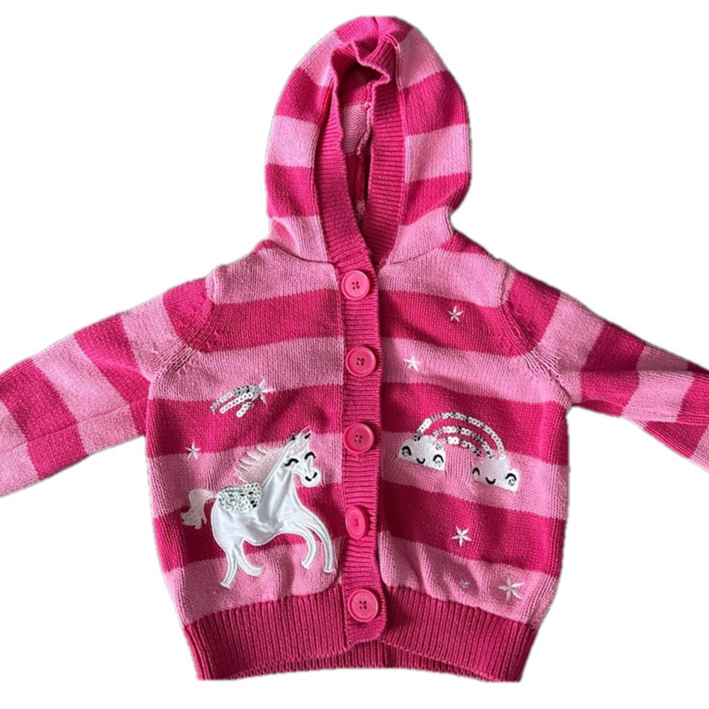 3/20$ Toddler Pink Striped Unicorn/Rainbow Hoodie Size 2-3